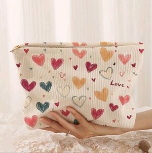 Corduroy Heart Patterned Clutch Bag Accessories Zippered Pouch Purse